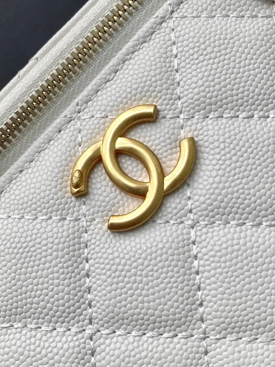 Chanel AP3940 25B Long Vanity with Chain  Calfskin Gold-Tone Meta White