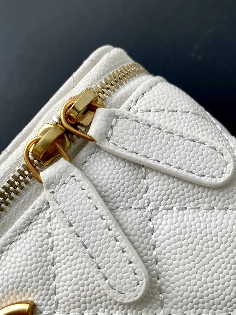 Chanel AP3940 25B Long Vanity with Chain  Calfskin Gold-Tone Meta White