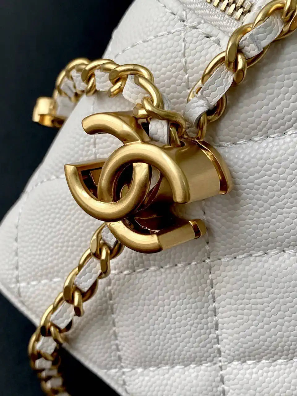 Chanel AP3940 25B Long Vanity with Chain  Calfskin Gold-Tone Meta White