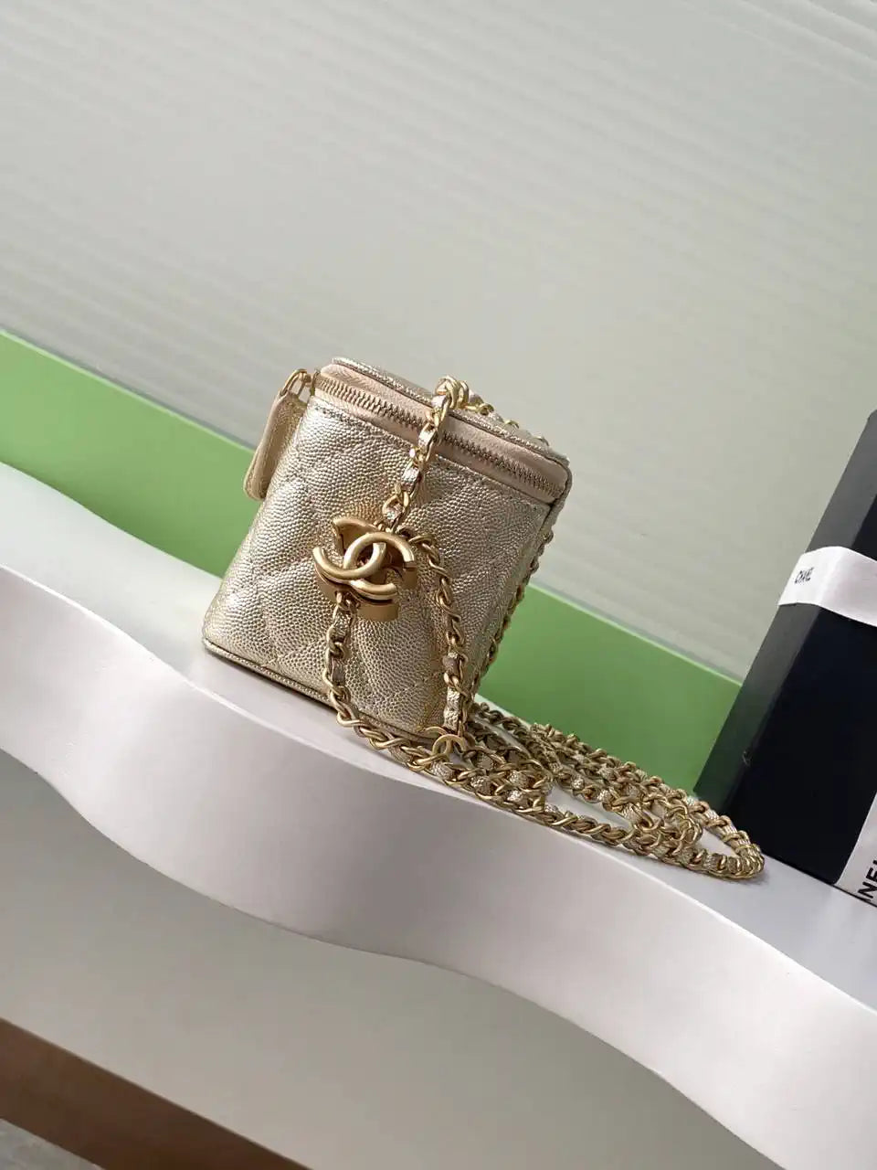 Chanel AP3940 25B Long Vanity with Chain  Calfskin Gold-Tone Meta Gold
