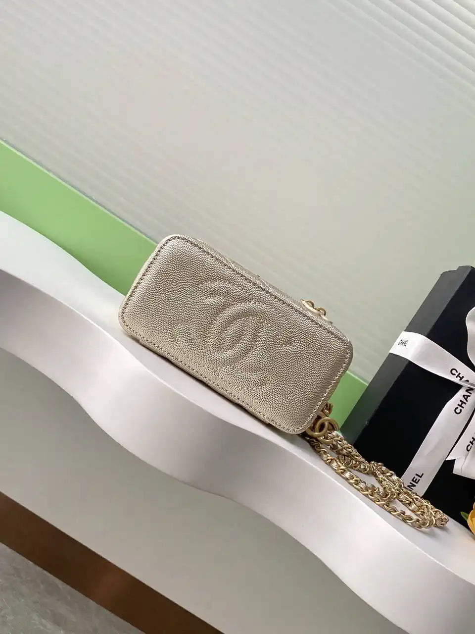 Chanel AP3940 25B Long Vanity with Chain  Calfskin Gold-Tone Meta Gold