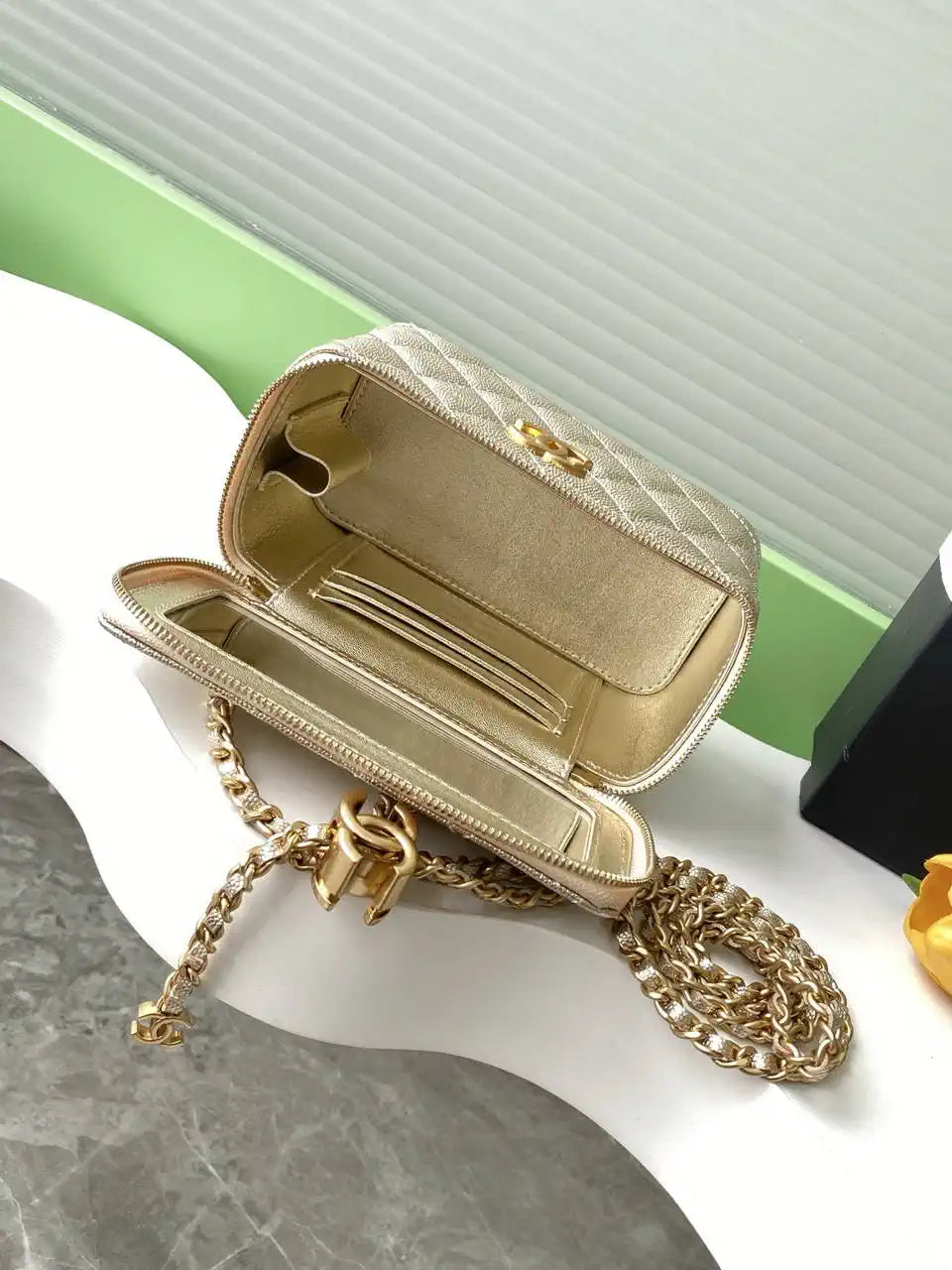 Chanel AP3940 25B Long Vanity with Chain  Calfskin Gold-Tone Meta Gold