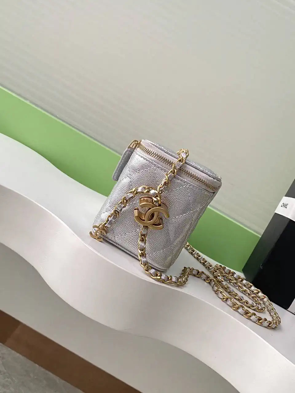 Chanel AP3940 25B Long Vanity with Chain  Calfskin Gold-Tone Meta Silver