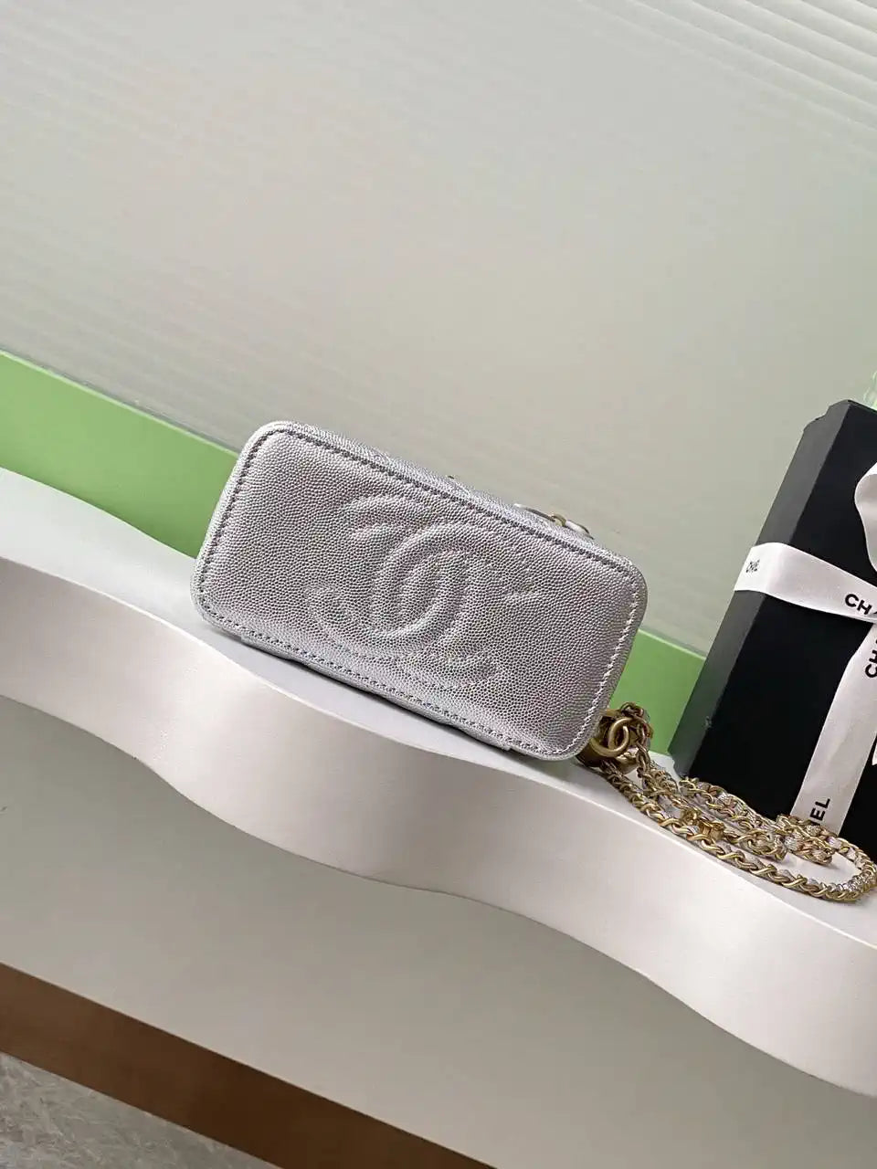 Chanel AP3940 25B Long Vanity with Chain  Calfskin Gold-Tone Meta Silver