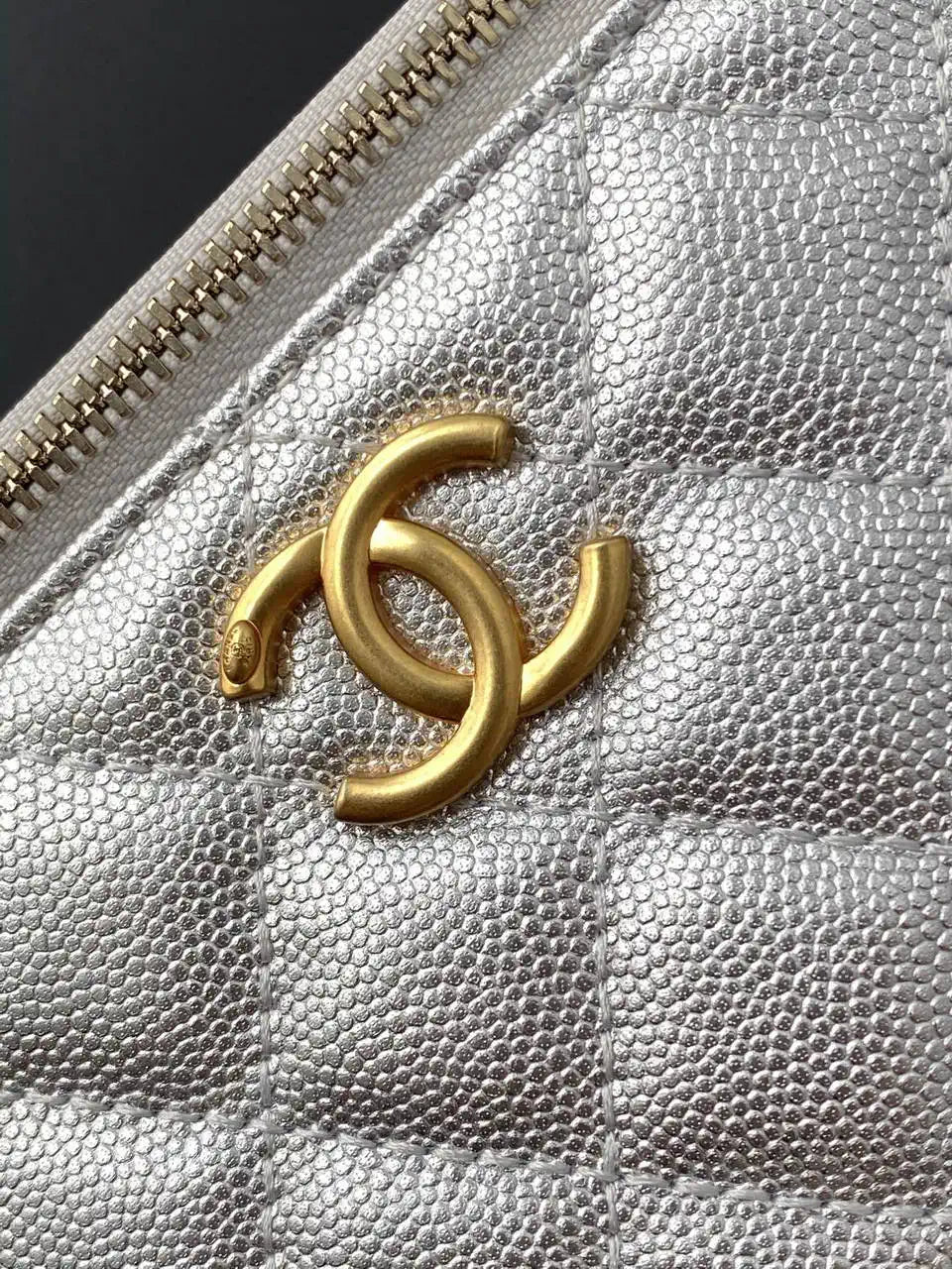 Chanel AP3940 25B Long Vanity with Chain  Calfskin Gold-Tone Meta Silver