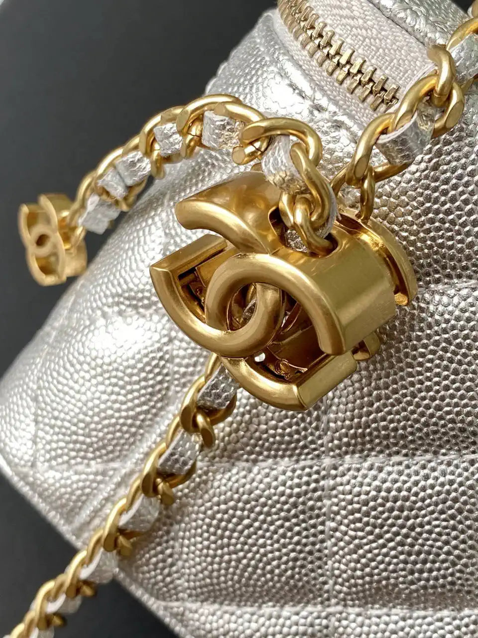Chanel AP3940 25B Long Vanity with Chain  Calfskin Gold-Tone Meta Silver