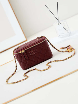 Chanel AP3940 Clutch With Chain Lambskin Vanity Box bag with Enamel buckle Wine Red - Default Title - View 1