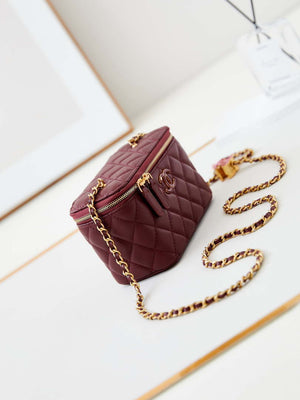 Chanel AP3940 Clutch With Chain Lambskin Vanity Box bag with Enamel buckle Wine Red - Default Title - View 3
