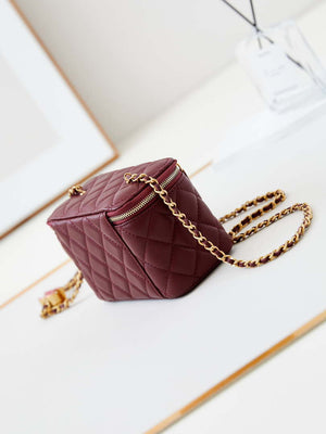 Chanel AP3940 Clutch With Chain Lambskin Vanity Box bag with Enamel buckle Wine Red - Default Title - View 4