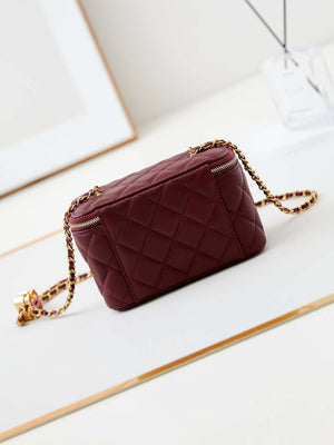Chanel AP3940 Clutch With Chain Lambskin Vanity Box bag with Enamel buckle Wine Red - Default Title - View 5