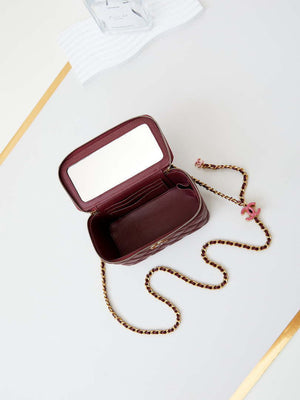 Chanel AP3940 Clutch With Chain Lambskin Vanity Box bag with Enamel buckle Wine Red - Default Title - View 8