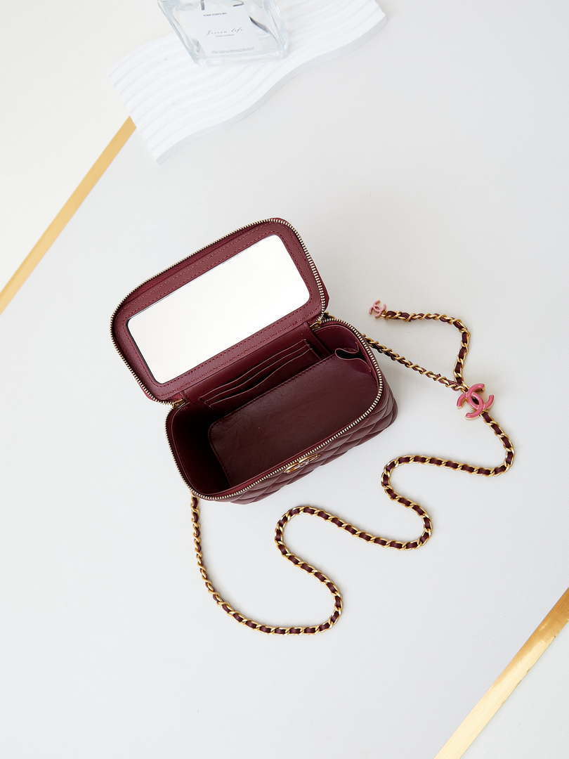 Chanel AP3940 Clutch With Chain Lambskin Vanity Box bag with Enamel buckle Wine Red