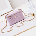 Chanel AP3940 Clutch With Chain Lambskin Vanity Box bag with Enamel buckle light Purple - Default Title - View 1