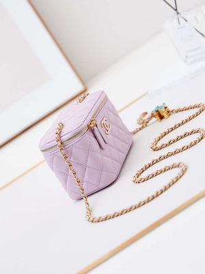 Chanel AP3940 Clutch With Chain Lambskin Vanity Box bag with Enamel buckle light Purple - Default Title - View 3