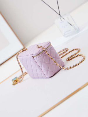 Chanel AP3940 Clutch With Chain Lambskin Vanity Box bag with Enamel buckle light Purple - Default Title - View 4