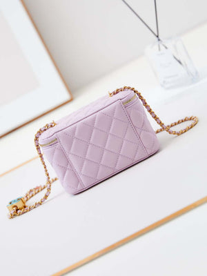 Chanel AP3940 Clutch With Chain Lambskin Vanity Box bag with Enamel buckle light Purple - Default Title - View 5
