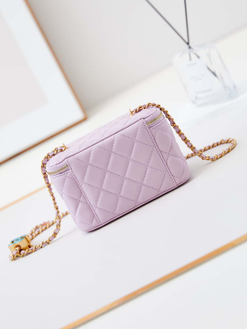 Chanel AP3940 Clutch With Chain Lambskin Vanity Box bag with Enamel buckle light Purple - Default Title - View 5