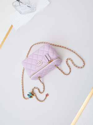 Chanel AP3940 Clutch With Chain Lambskin Vanity Box bag with Enamel buckle light Purple - Default Title - View 7