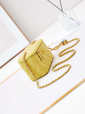 Chanel AP3940 Clutch With Chain Lambskin Vanity Box bag with Enamel buckle Yellow - Default Title - View 3