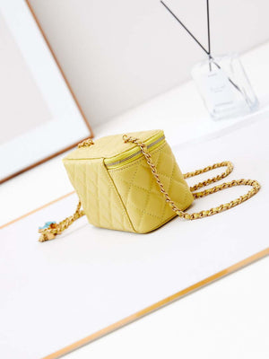 Chanel AP3940 Clutch With Chain Lambskin Vanity Box bag with Enamel buckle Yellow - Default Title - View 4
