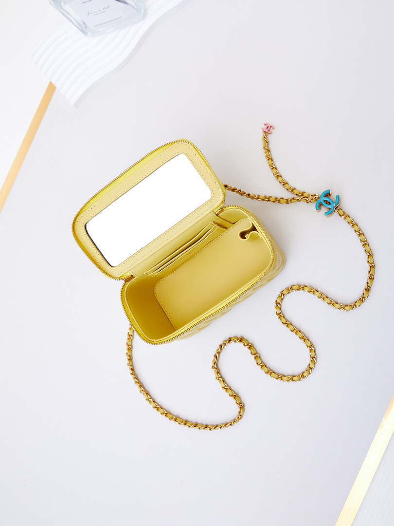 Chanel AP3940 Clutch With Chain Lambskin Vanity Box bag with Enamel buckle Yellow - Default Title - View 8