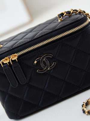 Chanel AP3940 Clutch With Chain Lambskin Vanity Box bag with Enamel buckle Black - Default Title - View 2