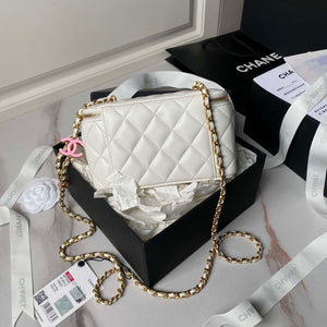 Chanel AP3940 Clutch With Chain Lambskin Vanity Box bag with Enamel buckle White - Default Title - View 2