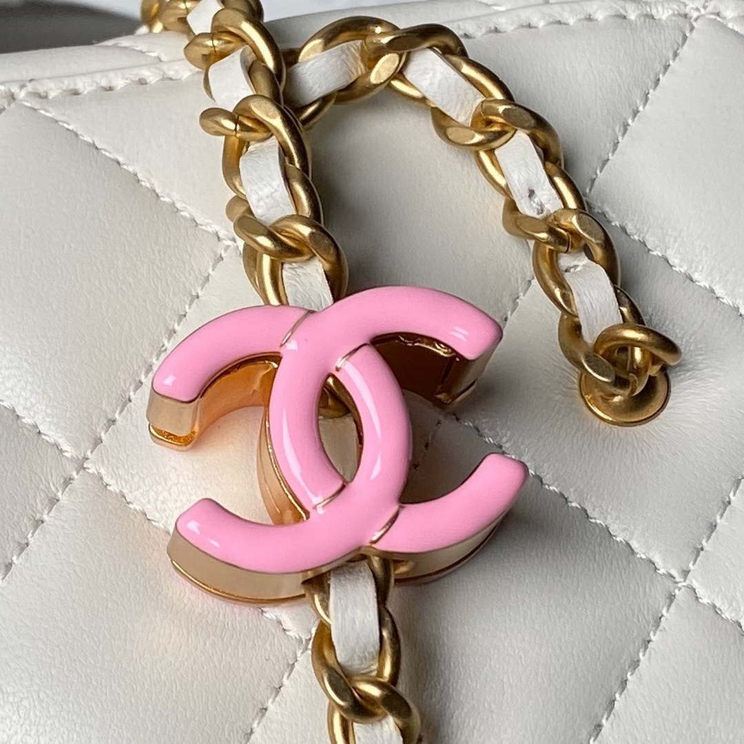 Chanel AP3940 Clutch With Chain Lambskin Vanity Box bag with Enamel buckle White - Default Title - View 4