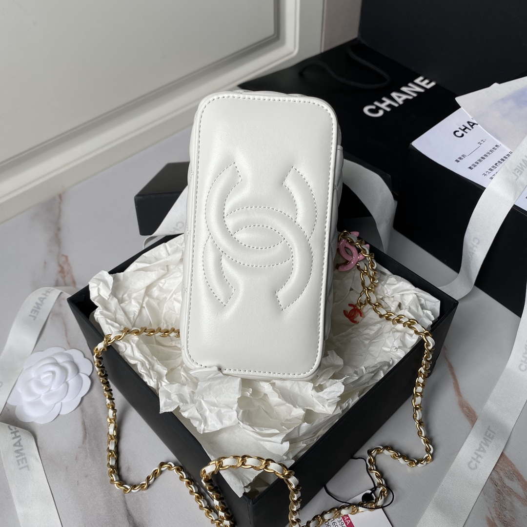 Chanel AP3940 Clutch With Chain Lambskin Vanity Box bag with Enamel buckle White - Default Title - View 6