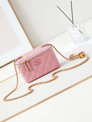 Chanel AP3940 Clutch With Chain Lambskin Vanity Box bag with Enamel buckle Pink - Default Title - View 1
