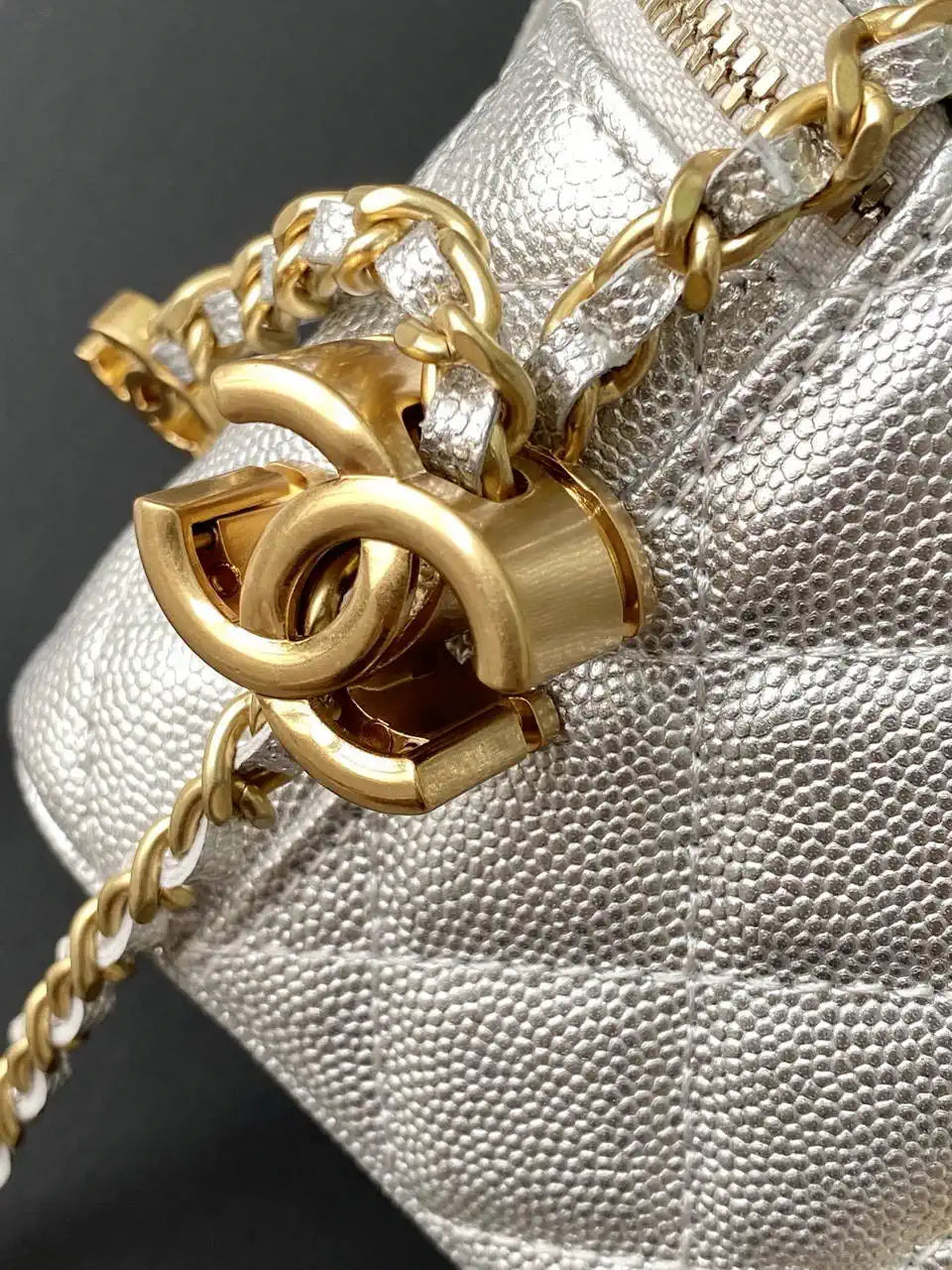 Chanel AP3941 25B  Small Vanity with Chain  Calfskin Gold-Tone Meta Silver