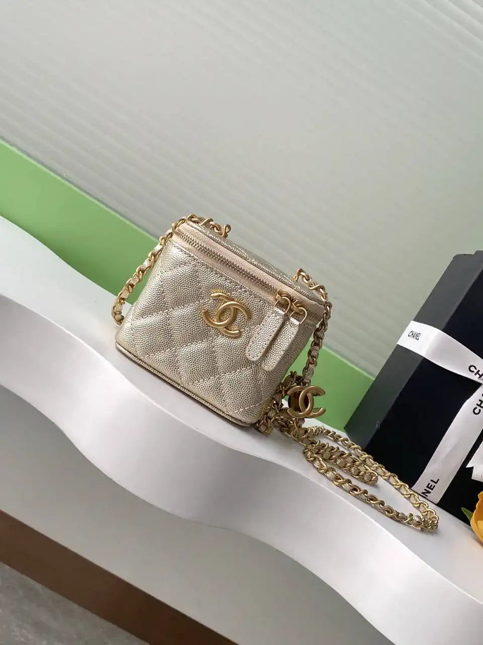 Chanel AP3941 25B  Small Vanity with Chain  Calfskin Gold-Tone Meta Gold