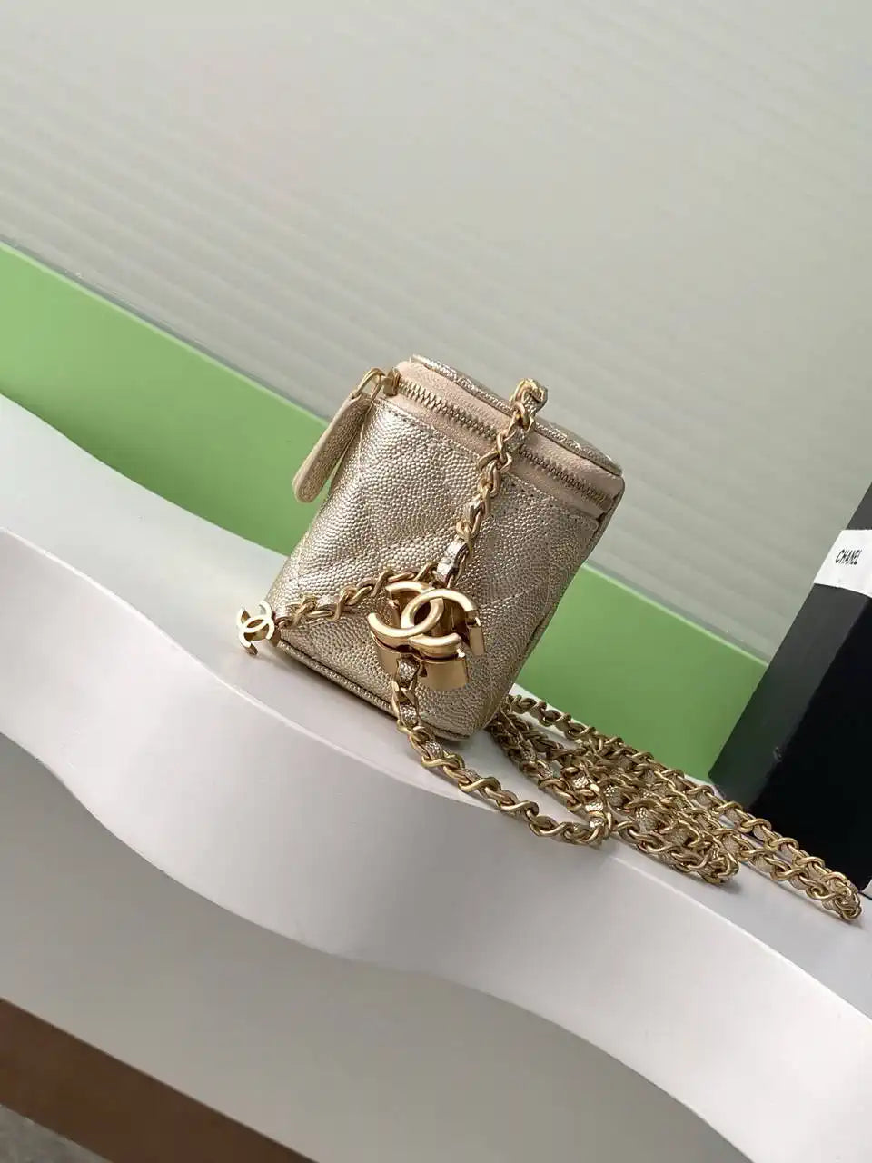 Chanel AP3941 25B  Small Vanity with Chain  Calfskin Gold-Tone Meta Gold