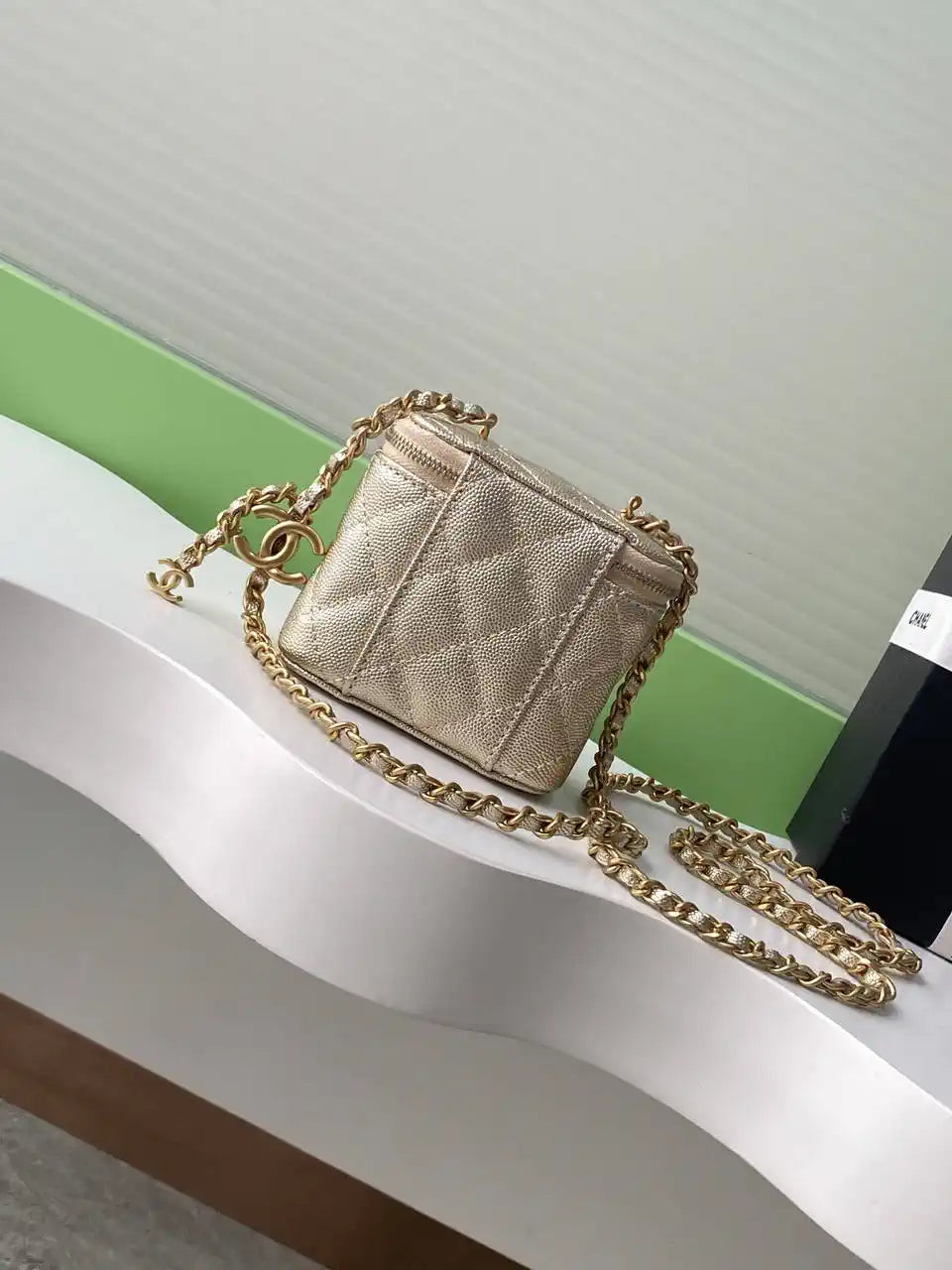 Chanel AP3941 25B  Small Vanity with Chain  Calfskin Gold-Tone Meta Gold