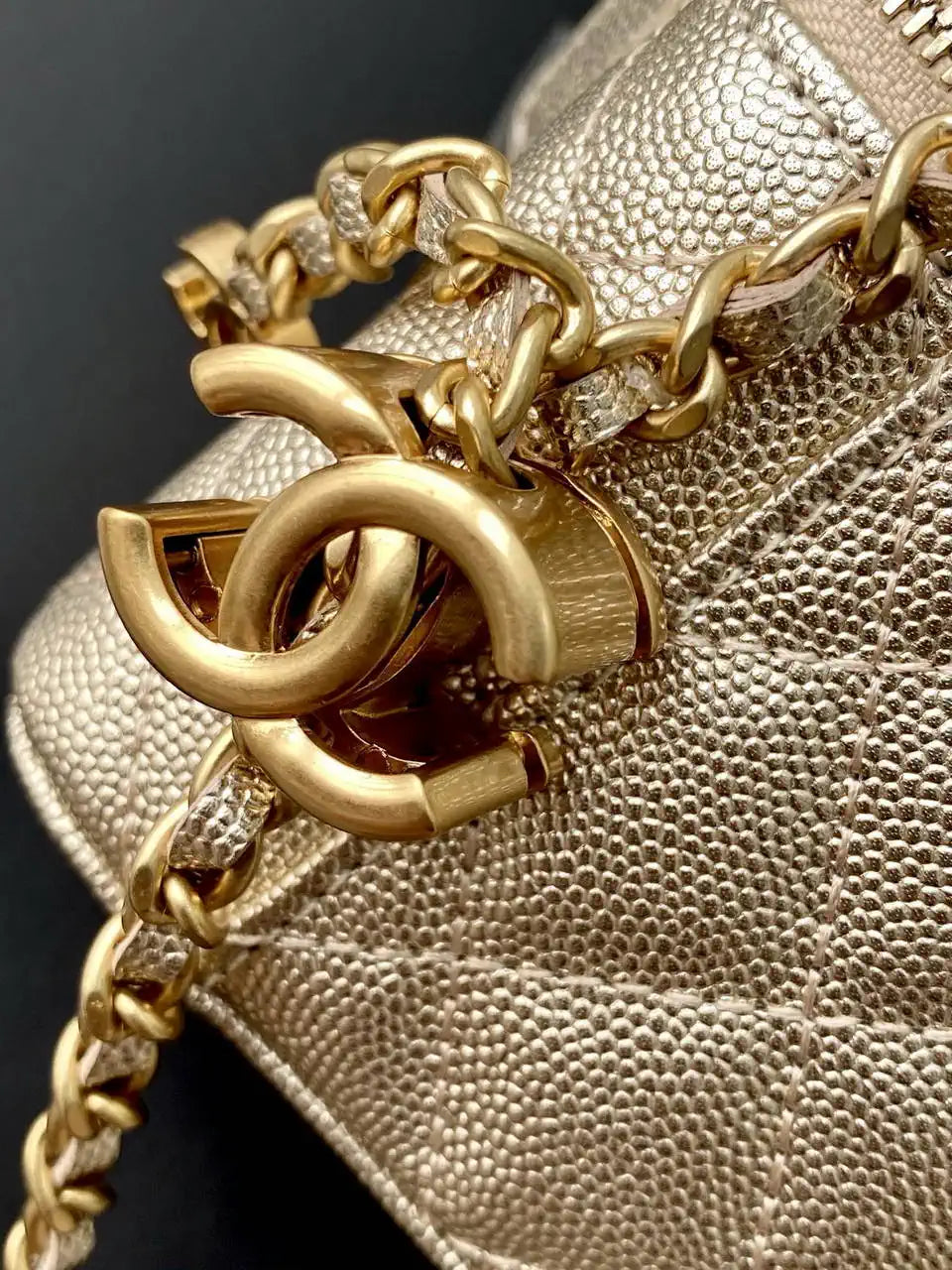 Chanel AP3941 25B  Small Vanity with Chain  Calfskin Gold-Tone Meta Gold