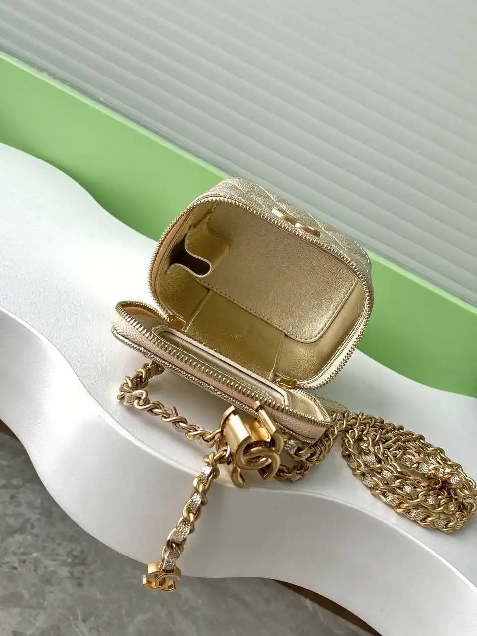 Chanel AP3941 25B  Small Vanity with Chain  Calfskin Gold-Tone Meta Gold