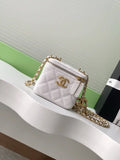 Chanel AP3941 25B  Small Vanity with Chain  Calfskin Gold-Tone Meta White