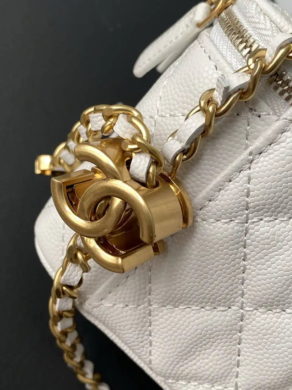 Chanel AP3941 25B  Small Vanity with Chain  Calfskin Gold-Tone Meta White
