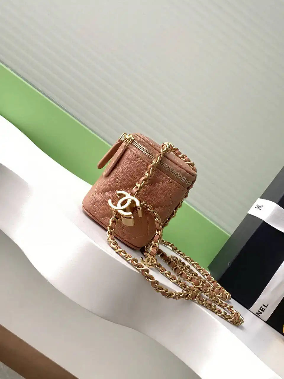 Chanel AP3941 25B  Small Vanity with Chain  Calfskin Gold-Tone Meta Brown