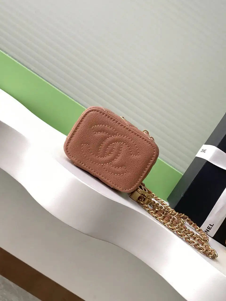 Chanel AP3941 25B  Small Vanity with Chain  Calfskin Gold-Tone Meta Brown