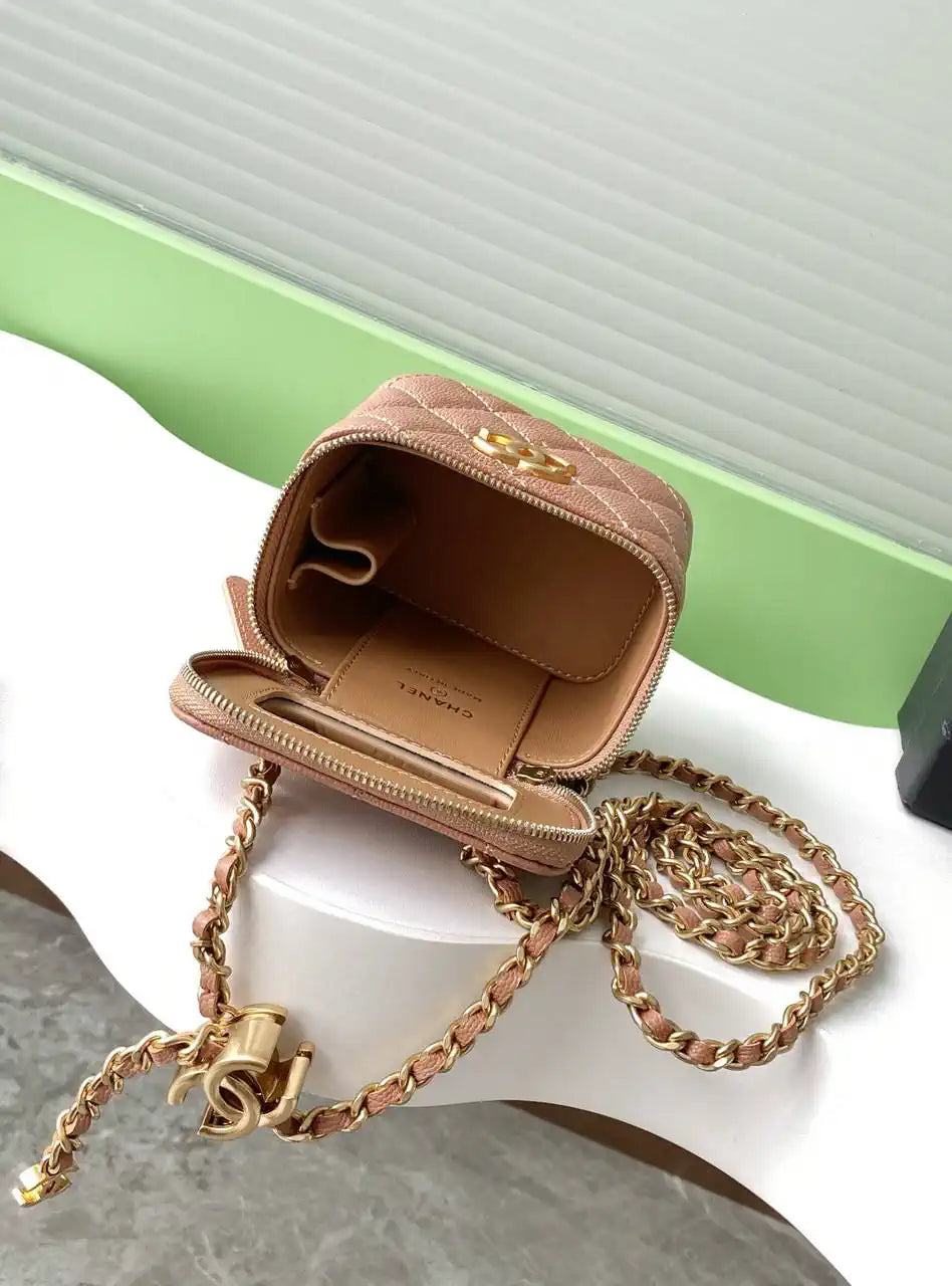 Chanel AP3941 25B  Small Vanity with Chain  Calfskin Gold-Tone Meta Brown