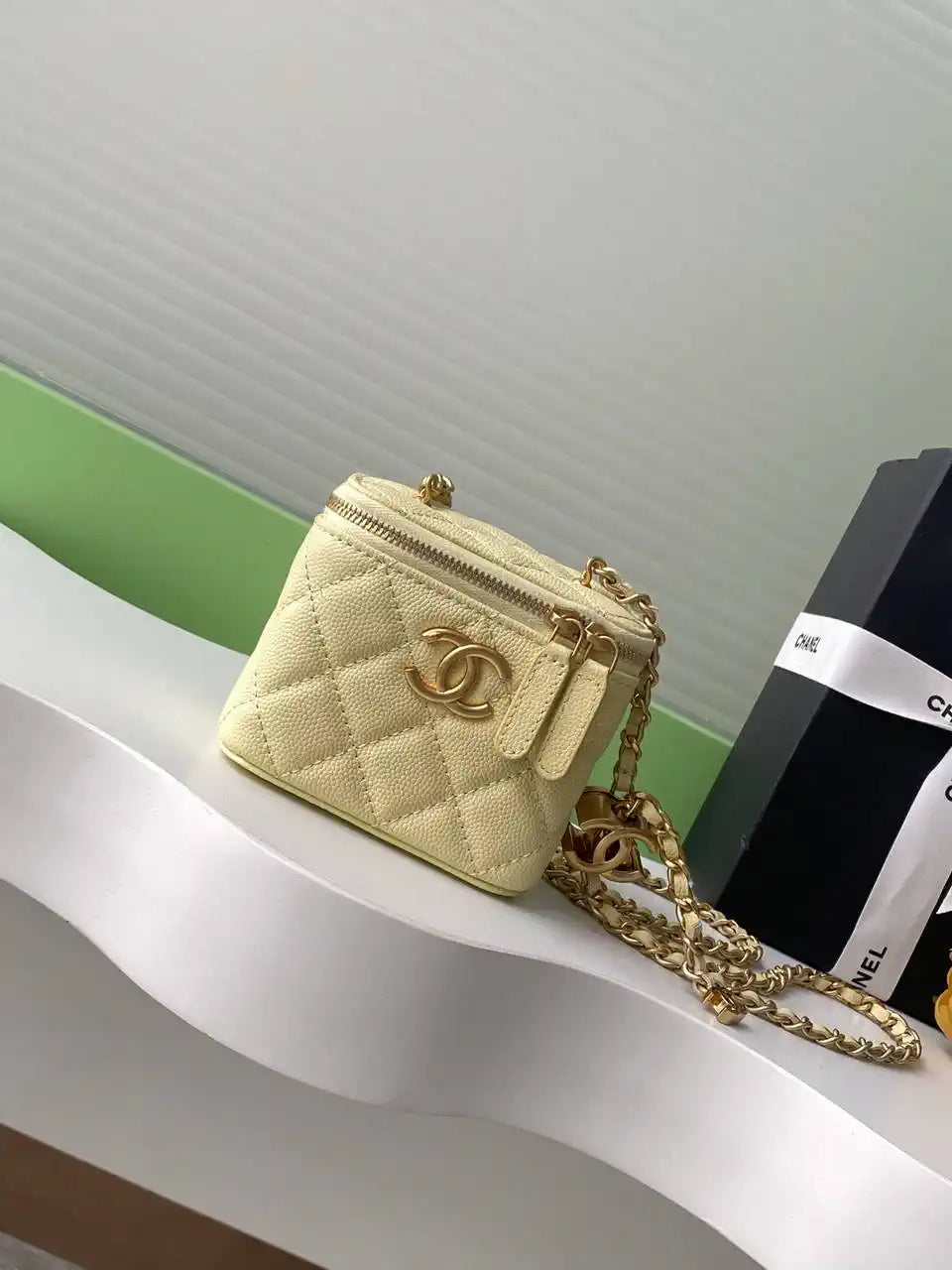 Chanel AP3941 25B  Small Vanity with Chain  Calfskin Gold-Tone Meta Yellow