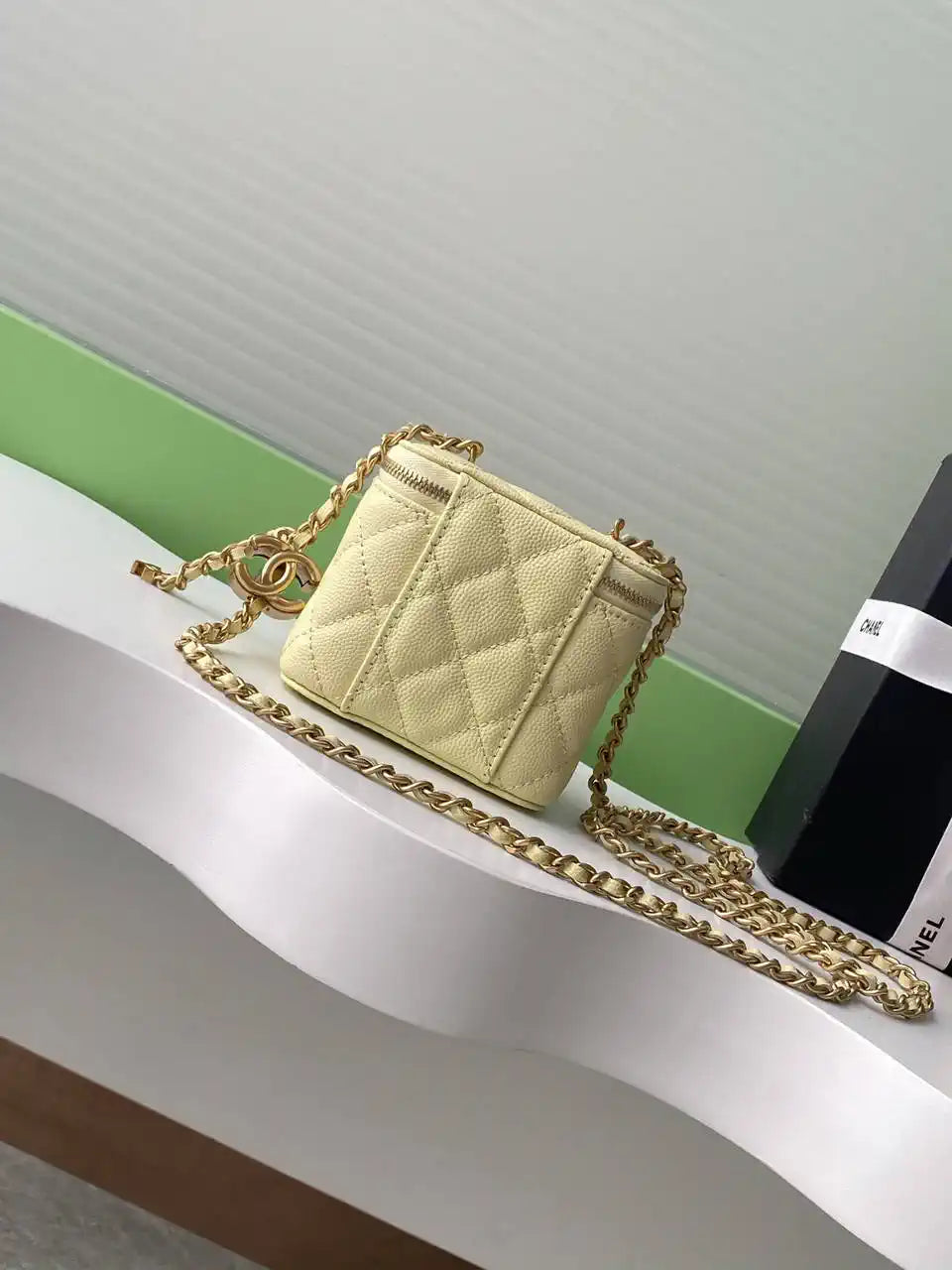 Chanel AP3941 25B  Small Vanity with Chain  Calfskin Gold-Tone Meta Yellow
