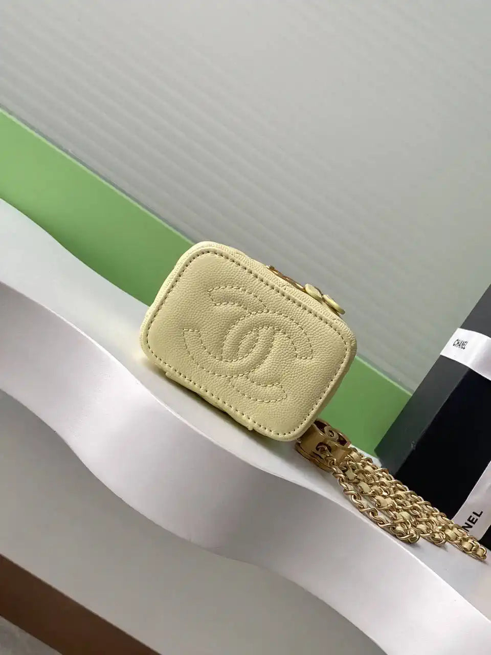 Chanel AP3941 25B  Small Vanity with Chain  Calfskin Gold-Tone Meta Yellow