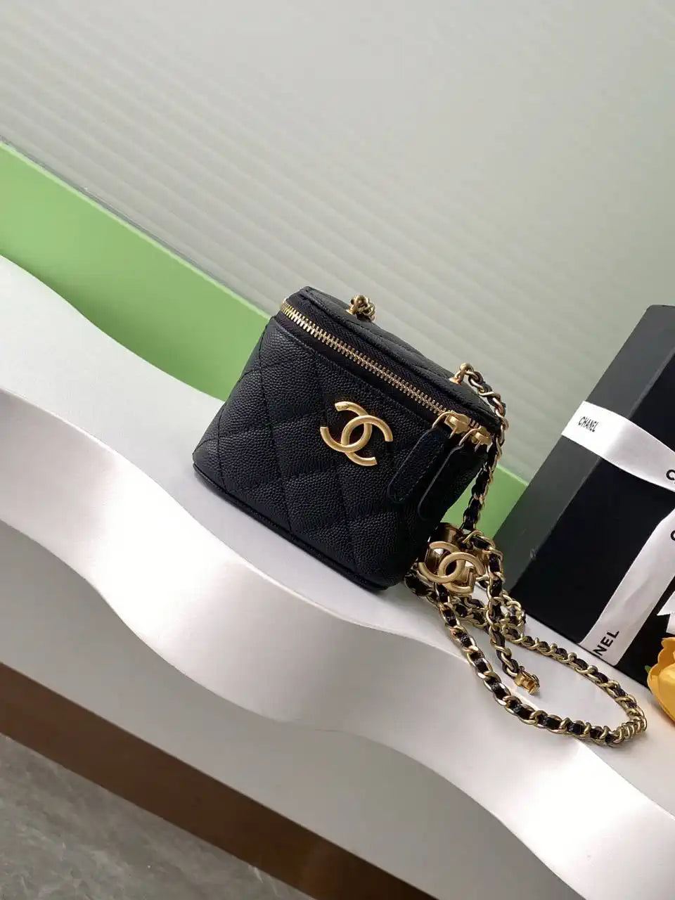Chanel AP3941 25B  Small Vanity with Chain  Calfskin Gold-Tone Meta Black
