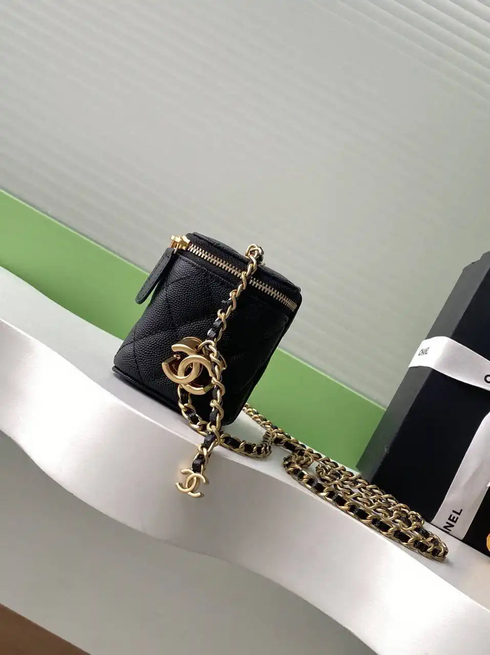 Chanel AP3941 25B  Small Vanity with Chain  Calfskin Gold-Tone Meta Black