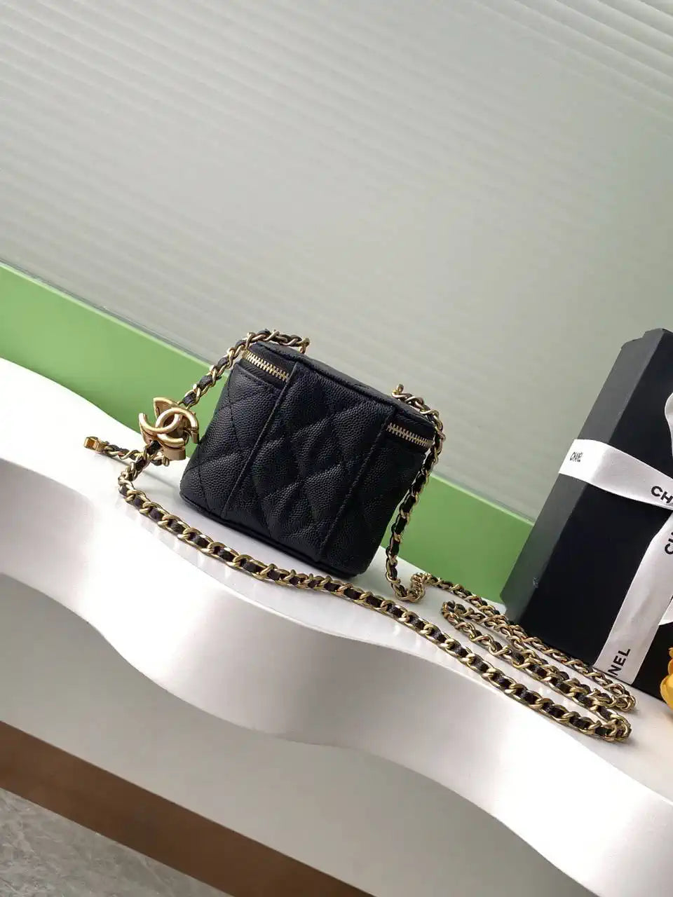 Chanel AP3941 25B  Small Vanity with Chain  Calfskin Gold-Tone Meta Black