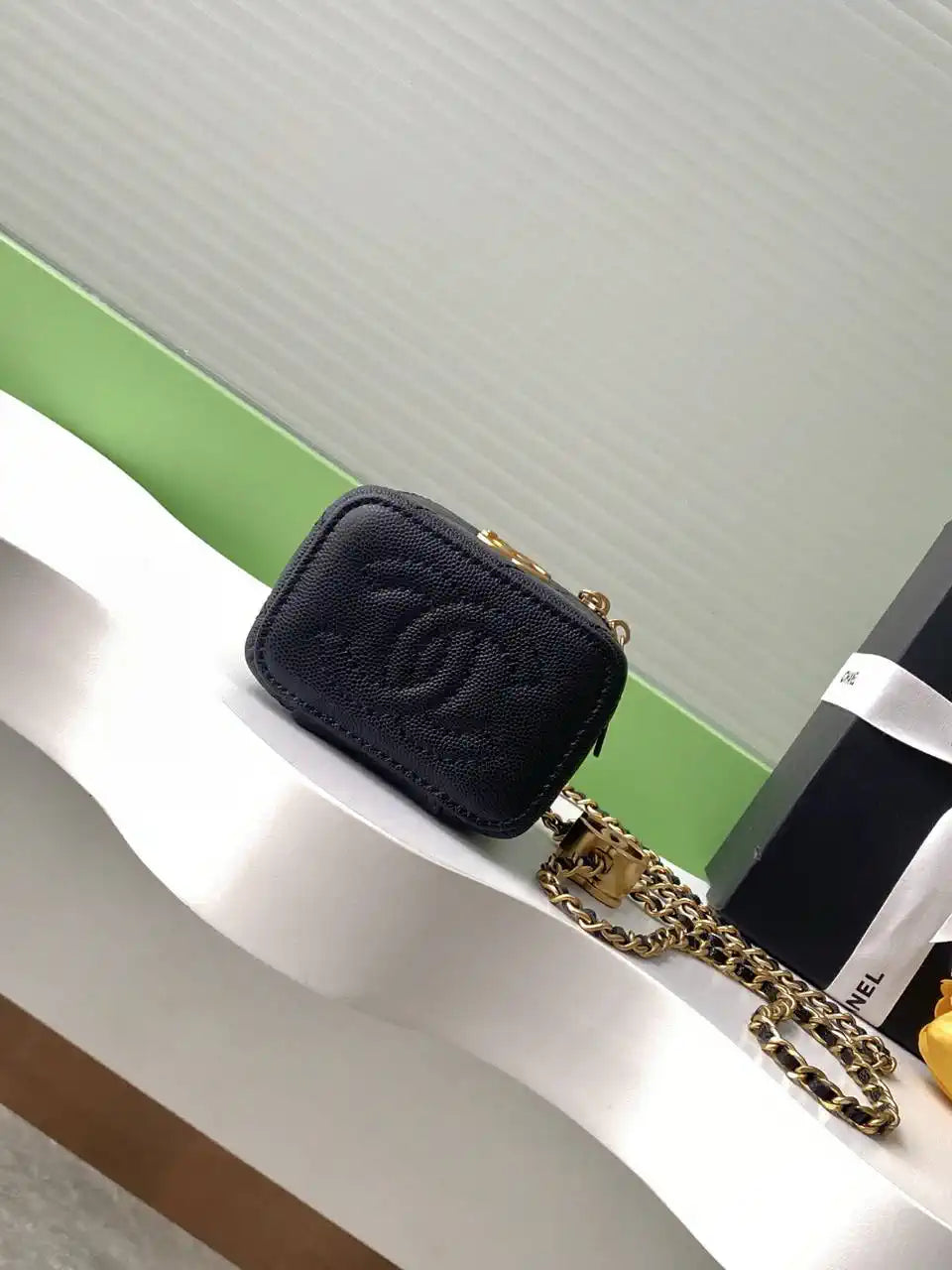 Chanel AP3941 25B  Small Vanity with Chain  Calfskin Gold-Tone Meta Black