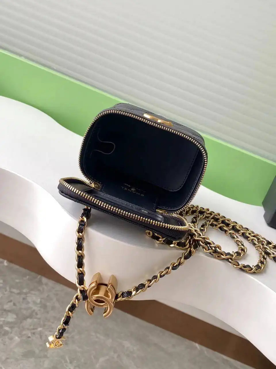 Chanel AP3941 25B  Small Vanity with Chain  Calfskin Gold-Tone Meta Black