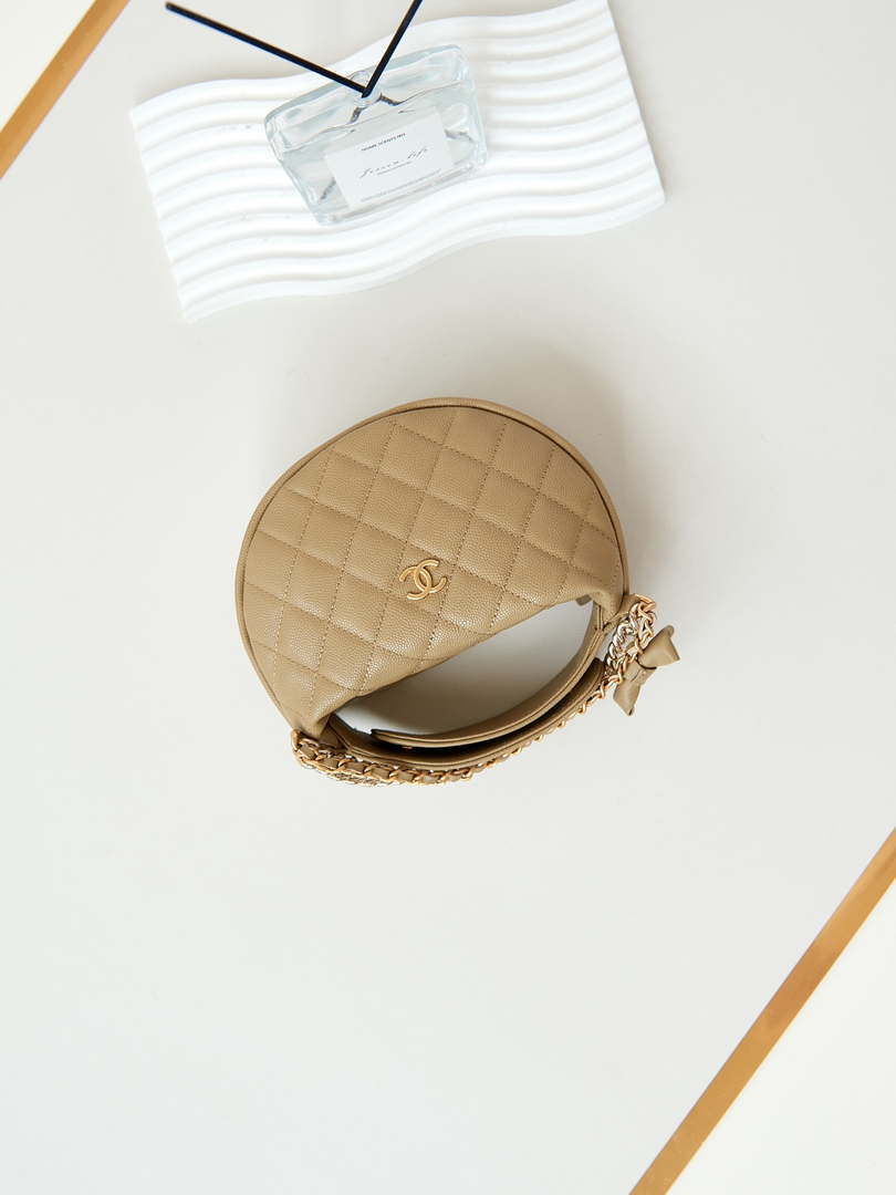 Chanel AP3943 Pouch Grained Shiny Calfskin & Gold-Tone Metal Apricot
